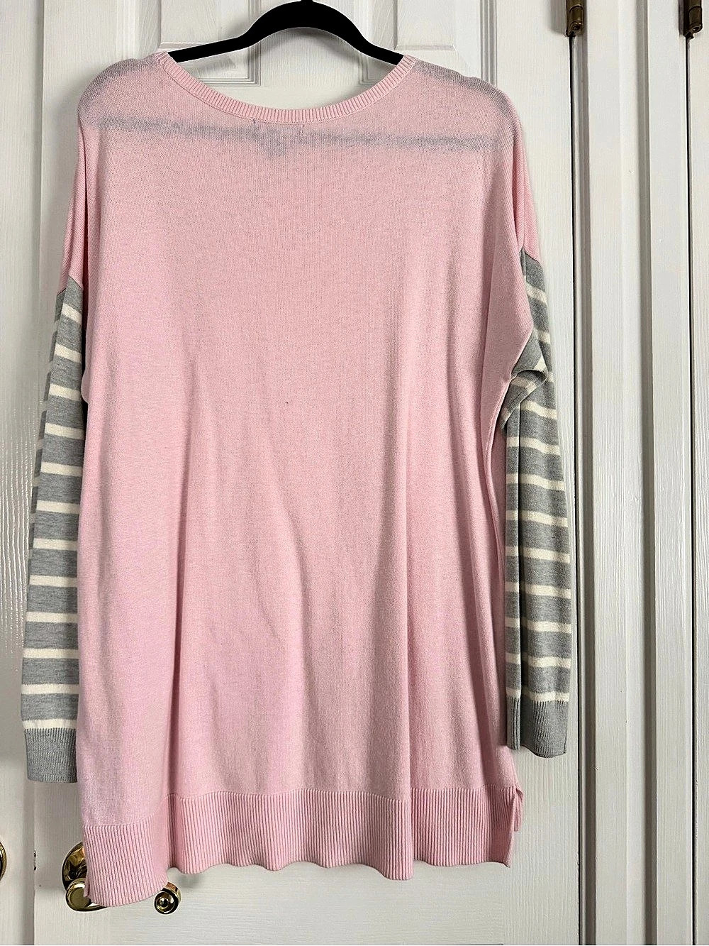 Pink & Gray Striped Sleeve Sweater